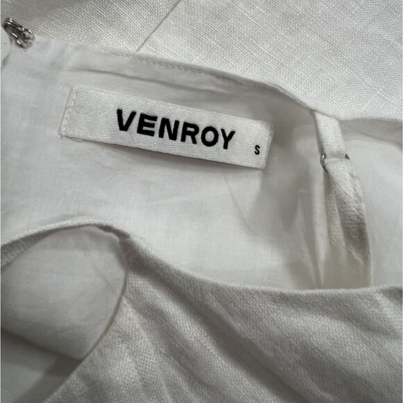 Venroy Linen Panelled Mini Dress in White - Picture 5 of 5